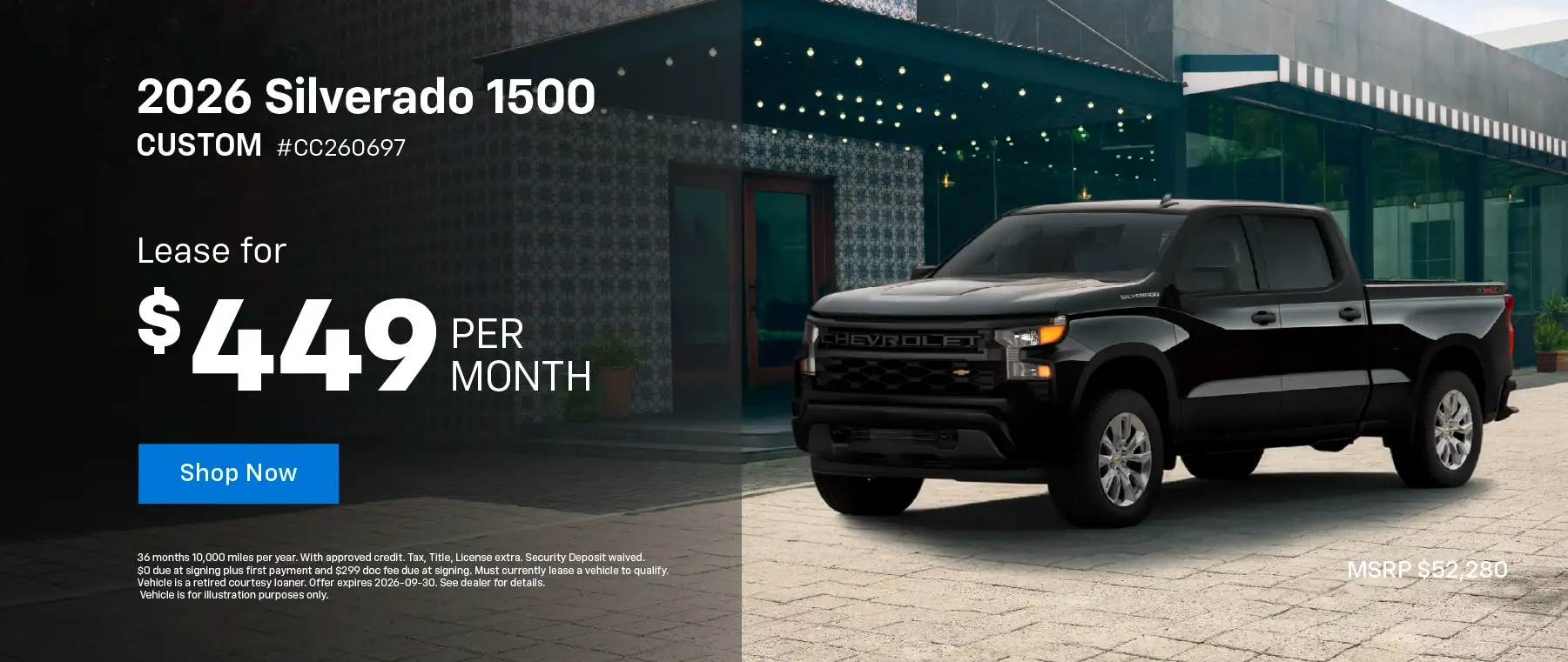 2026 Chevy Silverado 1500 Custom - Lease for $449 Per Month