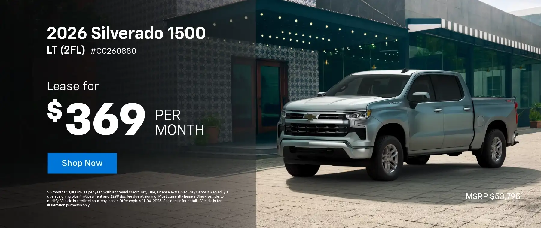 2026 Silverado 1500 LT 2FL #CC260880 - Lease for $369/month for 36 months/10,000 per year*
