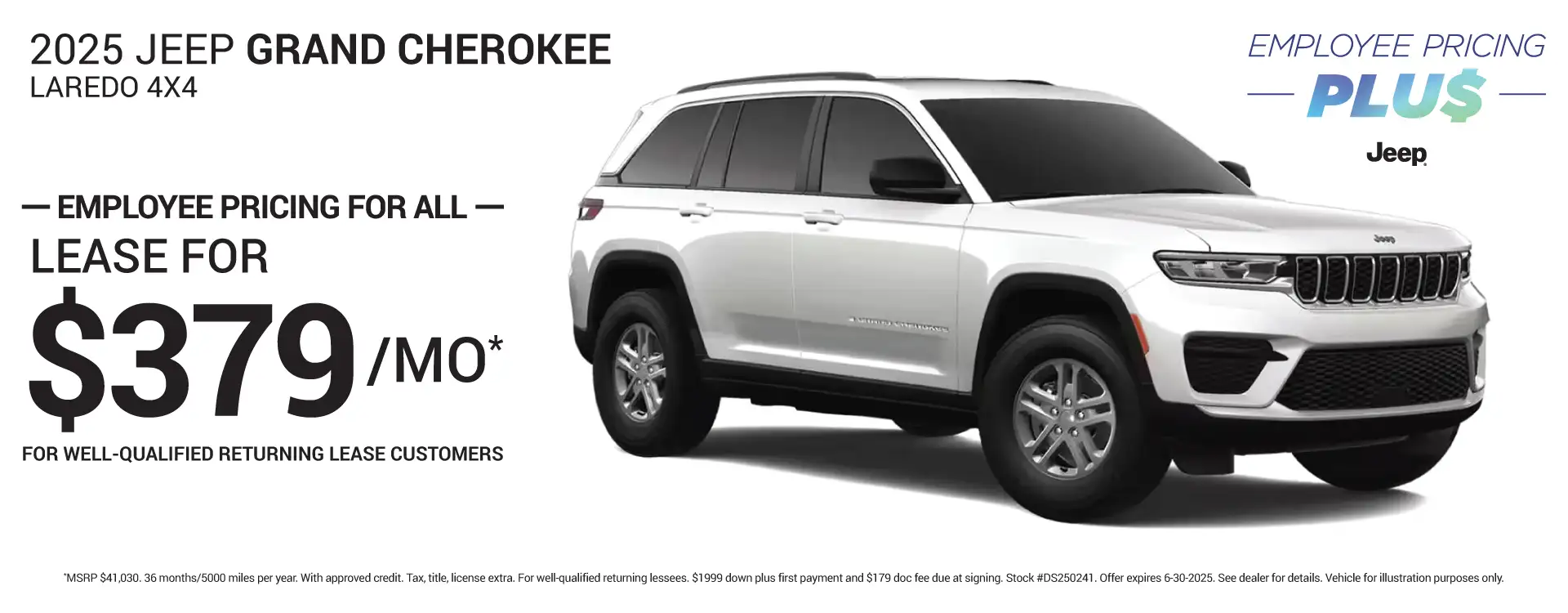 2025 JEEP GRAND CHEROKEE #DS250241 - Lease for $379/month for 36 months/5000 miles per year*