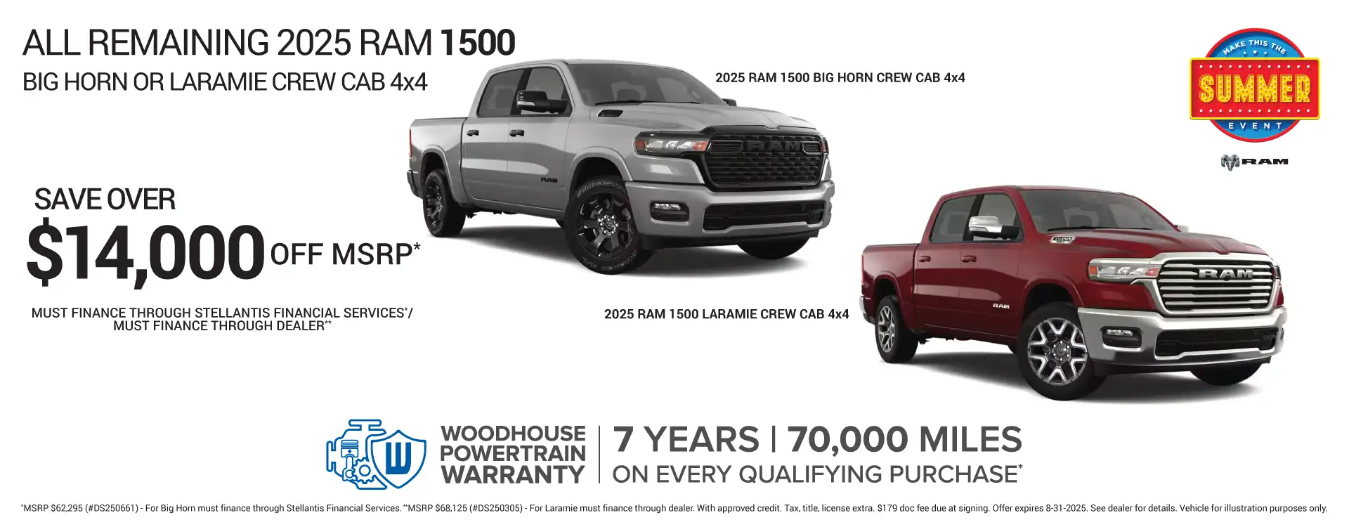 2025 RAM 1500 Big Horn/Laramie #DS250661 - Big Horn - #DS250305 – Laramie - Save Up to $14,000 Off MSRP*